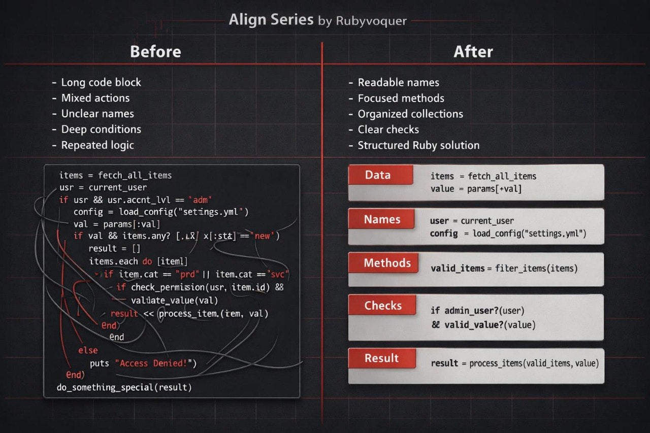 Comparison chart showing code before and after refactoring with Rubyvoquer tool