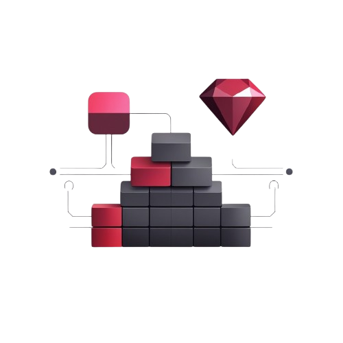 Geometric design with red and gray blocks on a white background
