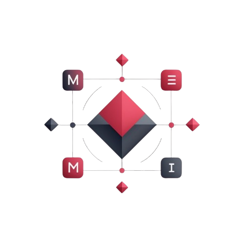 Geometric design with red and black shapes on a white background