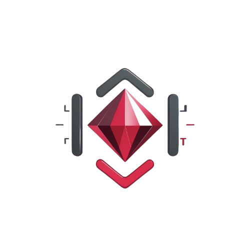 Red and black geometric logo on a white background